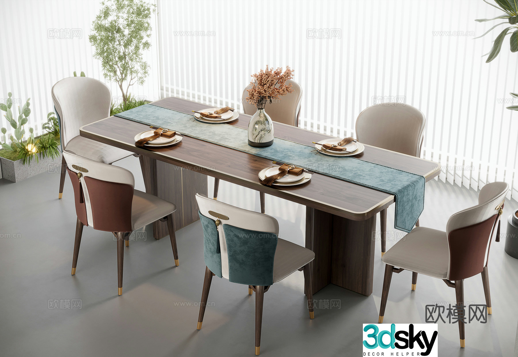 New Chinese style dining table and chairs Bar dining table 3D model